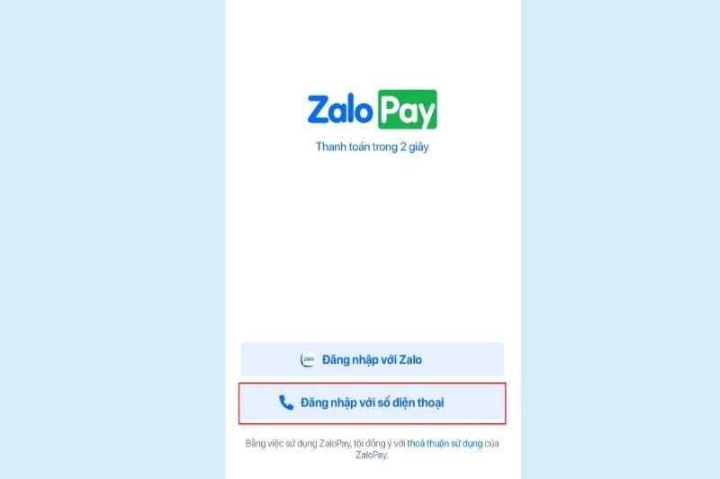 Đăng nhập Zalo Pay bằng số điện thoại
